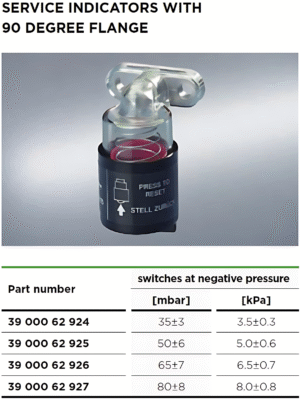 Mann + Hummel Service Indicator with 90 Degree Flange 5.0 kPA